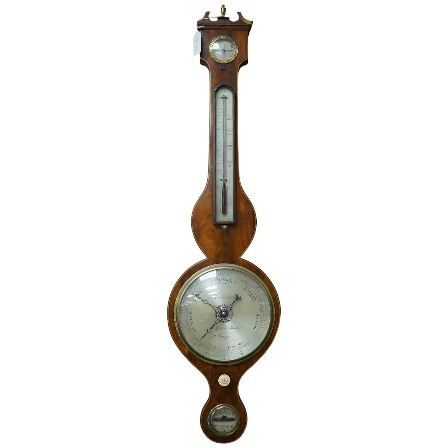 A mahogany banjo barometer with box stringing by Fr. Amadio & Son, London, 97cm high. Condition - fair to good, untested